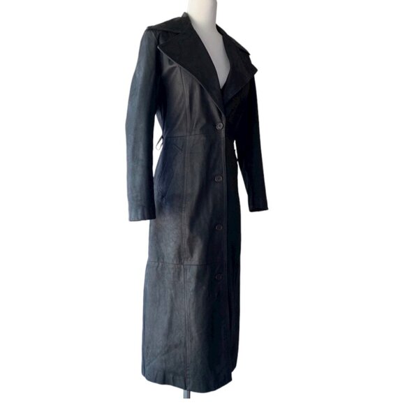 Custom-made in Paris vintage full length black leather trench coat - EU 40 - Picture 5 of 10